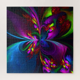 Moderne Bloemen Abstracte Kunst Rood Blauw Patroon Legpuzzel