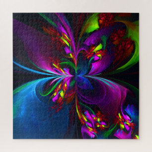 Moderne Bloemen Abstracte Kunst Rood Blauw Patroon Legpuzzel