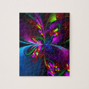 Moderne Bloemen Abstracte Kunst Rood Blauw Patroon Legpuzzel