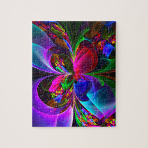 Moderne Bloemen Abstracte Kunst Rood Blauw Patroon Legpuzzel