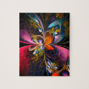 Moderne Bloemen Abstracte Kunst Rood Blauw Patroon Legpuzzel