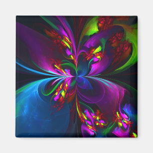 Moderne Bloemen Abstracte Kunst Rood Blauw Patroon Magneet