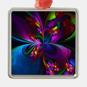 Moderne Bloemen Abstracte Kunst Rood Blauw Patroon Metalen Ornament