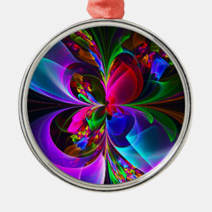 Moderne Bloemen Abstracte Kunst Rood Blauw Patroon Metalen Ornament