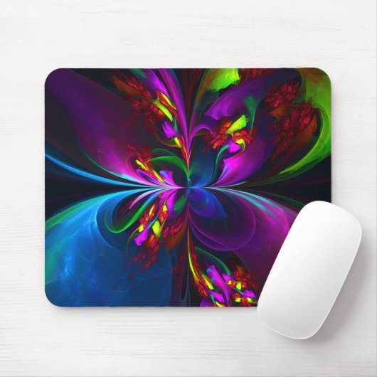 Moderne Bloemen Abstracte Kunst Rood Blauw Patroon Muismat (Met muis)