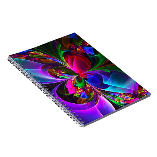 Moderne Bloemen Abstracte Kunst Rood Blauw Patroon Notitieboek (Rechterzijde)