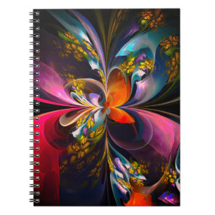 Moderne Bloemen Abstracte Kunst Rood Blauw Patroon Notitieboek