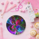 Moderne Bloemen Abstracte Kunst Rood Blauw Patroon Papieren Bordje (Feest)