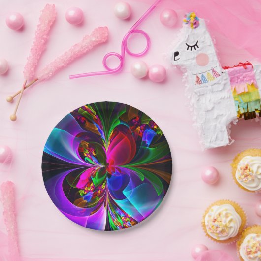 Moderne Bloemen Abstracte Kunst Rood Blauw Patroon Papieren Bordje (Feest)