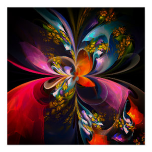 Moderne Bloemen Abstracte Kunst Rood Blauw Patroon Perfect Poster