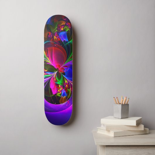 Moderne Bloemen Abstracte Kunst Rood Blauw Patroon Persoonlijk Skateboard (Muurkunst)