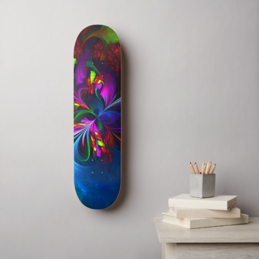 Moderne Bloemen Abstracte Kunst Rood Blauw Patroon Persoonlijk Skateboard (Muurkunst)