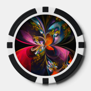 Moderne Bloemen Abstracte Kunst Rood Blauw Patroon Poker Chips