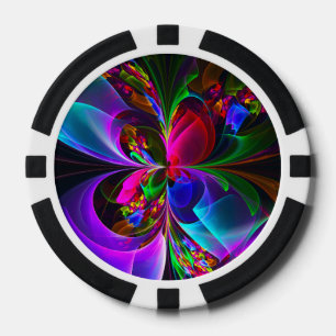 Moderne Bloemen Abstracte Kunst Rood Blauw Patroon Poker Chips