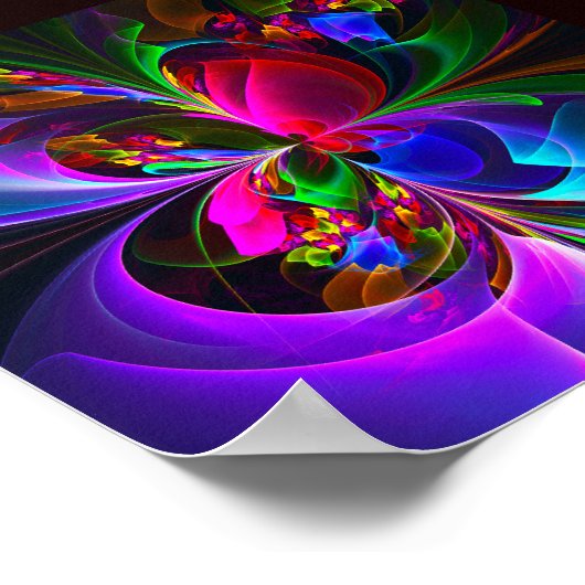 Moderne Bloemen Abstracte Kunst Rood Blauw Patroon Poster (Hoek)