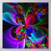 Moderne Bloemen Abstracte Kunst Rood Blauw Patroon Poster (Voorkant)