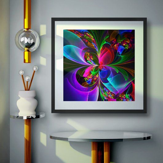 Moderne Bloemen Abstracte Kunst Rood Blauw Patroon Poster