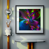 Moderne Bloemen Abstracte Kunst Rood Blauw Patroon Poster