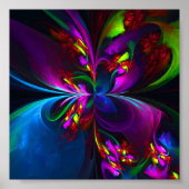 Moderne Bloemen Abstracte Kunst Rood Blauw Patroon Poster (Voorkant)