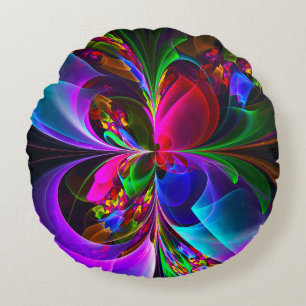 Moderne Bloemen Abstracte Kunst Rood Blauw Patroon Rond Kussen