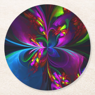 Moderne Bloemen Abstracte Kunst Rood Blauw Patroon Ronde Kartonnen Onderzetter