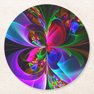 Moderne Bloemen Abstracte Kunst Rood Blauw Patroon Ronde Kartonnen Onderzetter