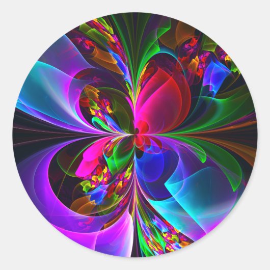 Moderne Bloemen Abstracte Kunst Rood Blauw Patroon Ronde Sticker (Voorkant)