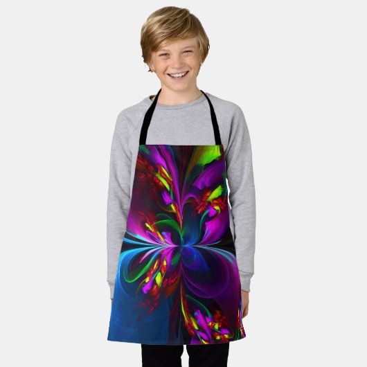 Moderne Bloemen Abstracte Kunst Rood Blauw Patroon Schort (Gedragen)