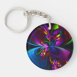 Moderne Bloemen Abstracte Kunst Rood Blauw Patroon Sleutelhanger