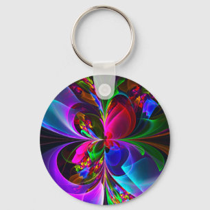 Moderne Bloemen Abstracte Kunst Rood Blauw Patroon Sleutelhanger
