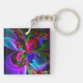 Moderne Bloemen Abstracte Kunst Rood Blauw Patroon Sleutelhanger (Achterkant)
