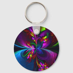 Moderne Bloemen Abstracte Kunst Rood Blauw Patroon Sleutelhanger