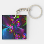 Moderne Bloemen Abstracte Kunst Rood Blauw Patroon Sleutelhanger (Achterkant)