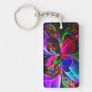 Moderne Bloemen Abstracte Kunst Rood Blauw Patroon Sleutelhanger