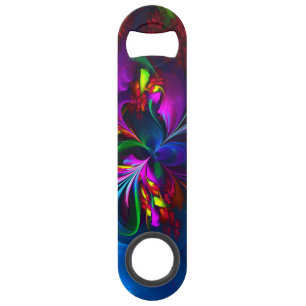 Moderne Bloemen Abstracte Kunst Rood Blauw Patroon Speed Flessenopener