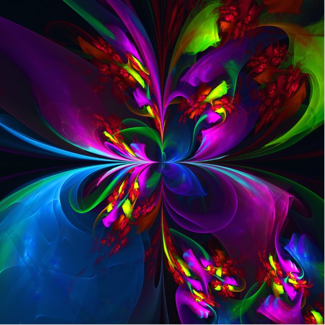 Moderne Bloemen Abstracte Kunst Rood Blauw Patroon Staand Fotobeeldje (Voorkant)