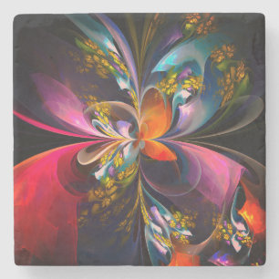 Moderne Bloemen Abstracte Kunst Rood Blauw Patroon Stenen Onderzetter