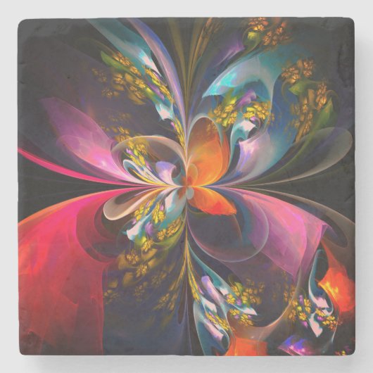 Moderne Bloemen Abstracte Kunst Rood Blauw Patroon Stenen Onderzetter (Voorkant)