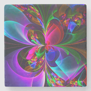 Moderne Bloemen Abstracte Kunst Rood Blauw Patroon Stenen Onderzetter