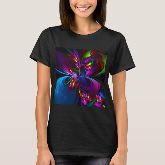 Moderne Bloemen Abstracte Kunst Rood Blauw Patroon T-shirt (Voorkant)