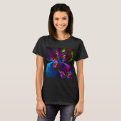 Moderne Bloemen Abstracte Kunst Rood Blauw Patroon T-shirt (Voorkant volledig)
