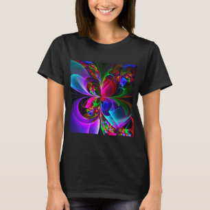 Moderne Bloemen Abstracte Kunst Rood Blauw Patroon T-shirt