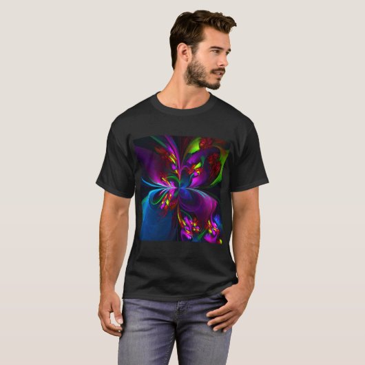 Moderne Bloemen Abstracte Kunst Rood Blauw Patroon T-shirt (Voorkant volledig)