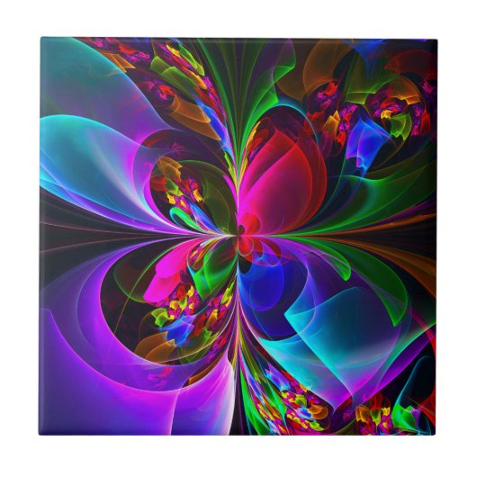 Moderne Bloemen Abstracte Kunst Rood Blauw Patroon Tegeltje (Voorkant)