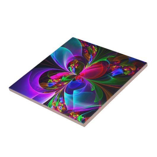 Moderne Bloemen Abstracte Kunst Rood Blauw Patroon Tegeltje (Zijkant)