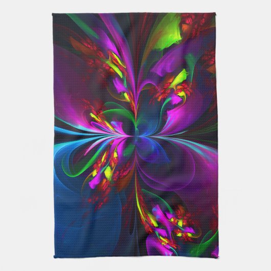 Moderne Bloemen Abstracte Kunst Rood Blauw Patroon Theedoek (Verticaal)