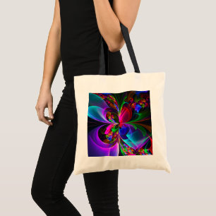 Moderne Bloemen Abstracte Kunst Rood Blauw Patroon Tote Bag