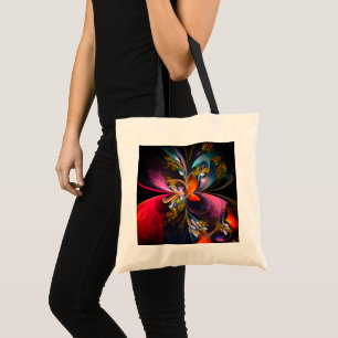 Moderne Bloemen Abstracte Kunst Rood Blauw Patroon Tote Bag