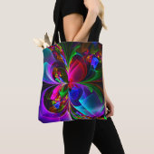 Moderne Bloemen Abstracte Kunst Rood Blauw Patroon Tote Bag (Dichtbij)