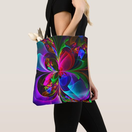 Moderne Bloemen Abstracte Kunst Rood Blauw Patroon Tote Bag (Dichtbij)